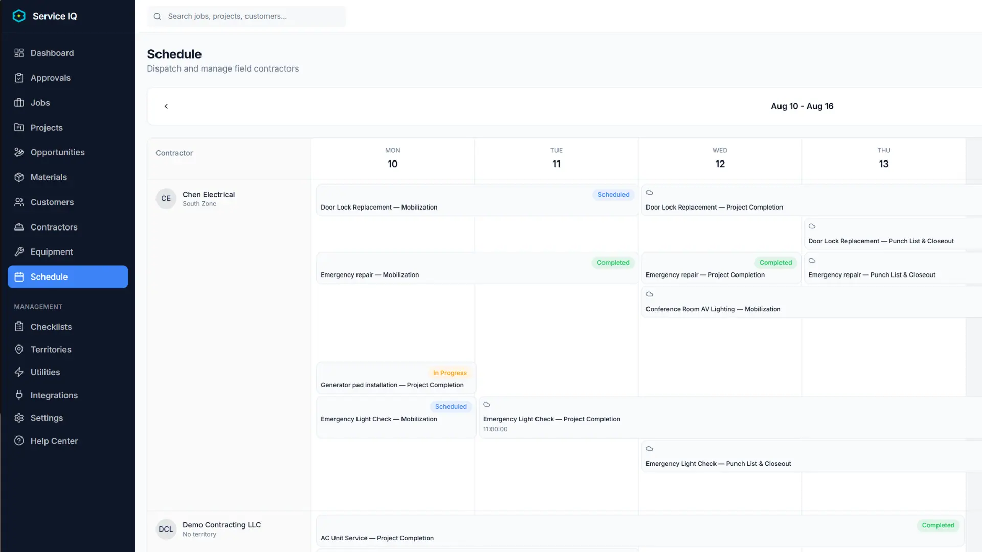 Contractor Schedule Calendar