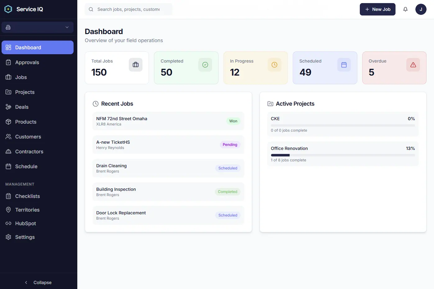ServiceIQ schedule and dispatch dashboard